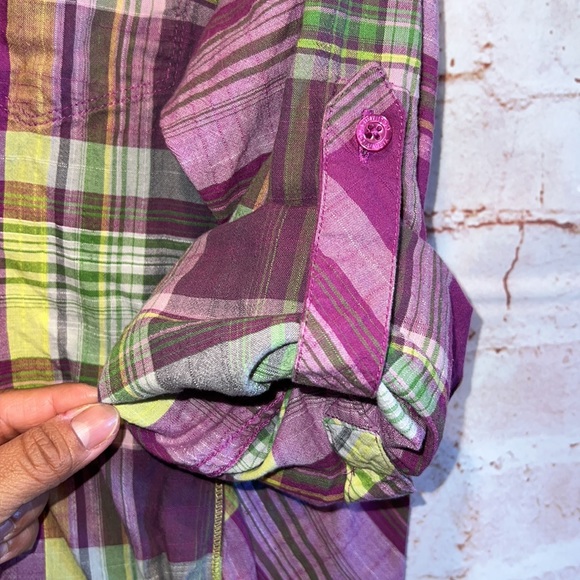 Columbia Camp Henry womens plus long sleeve blouse plaid roll tab cotton 2X - Picture 6 of 9